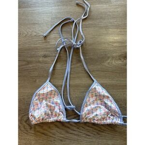 New! Frankie's Bikini's Nick Plaid Top Triangle Bikini Size Large